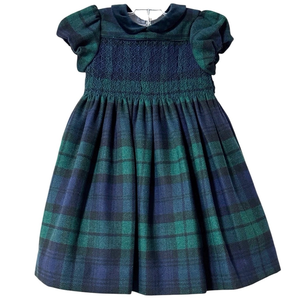 Ralph Lauren Baby Girl Black Watch Plaid Smocked Dress & Bloomers Set Size 18M